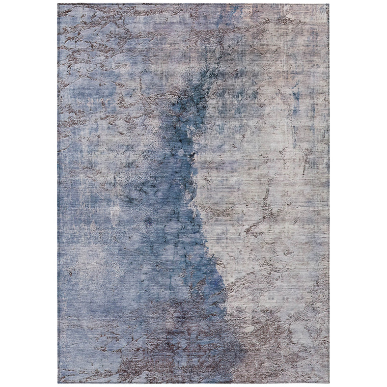 10' X 14' Navy Blue And Gray Abstract Washable Indoor Outdoor Area Rug