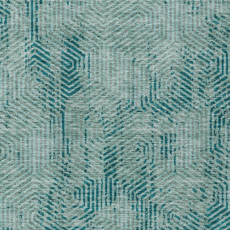 8' X 10' Teal Blue And Gray Geometric Washable Indoor Outdoor Area Rug