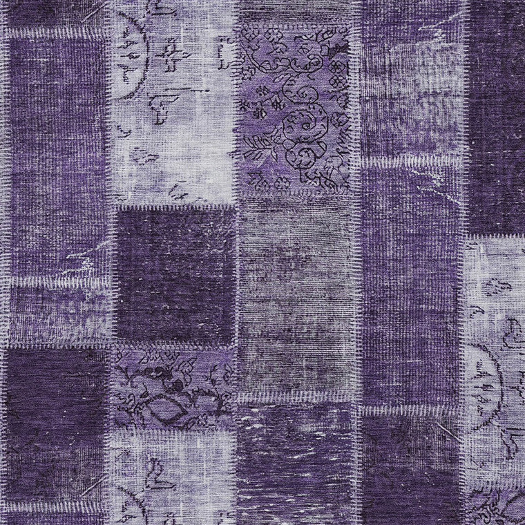 8' X 10' Purple Eggplant And Lavender Patchwork Washable Indoor Outdoor Area Rug