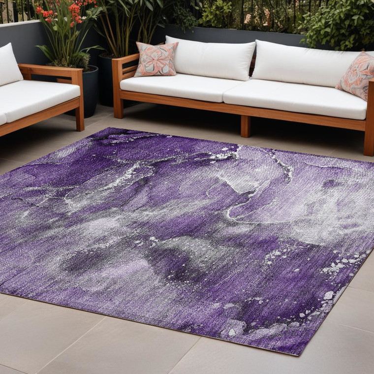10' X 14' Gray and Purple Abstract Washable Non Skid Indoor Outdoor Area Rug