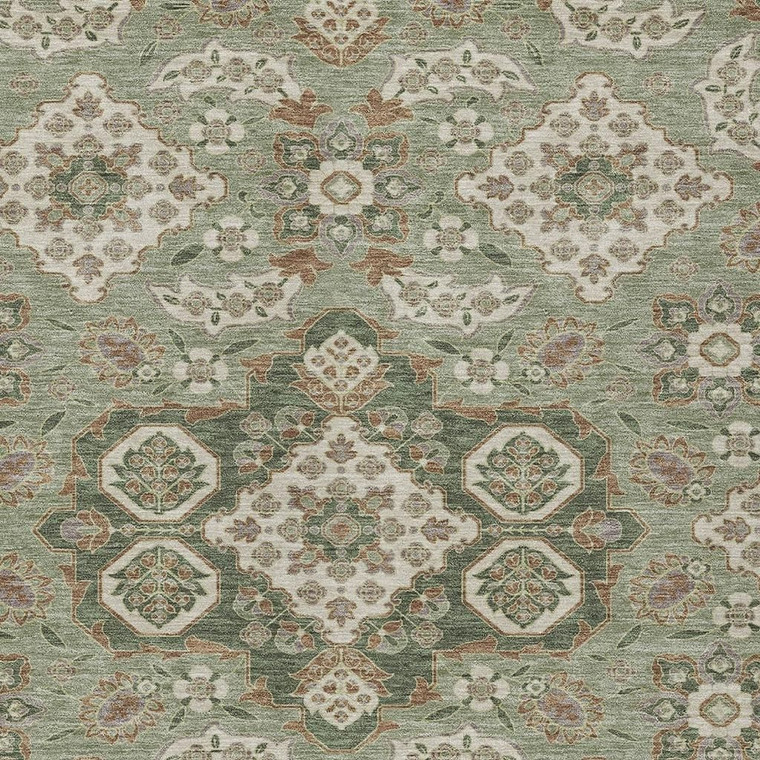10' X 14' Sage Copper And Ivory Medallion Washable Indoor Outdoor Area Rug