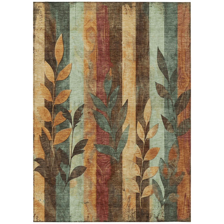 8' X 10' Wheat And Gold Floral Washable Indoor Outdoor Area Rug