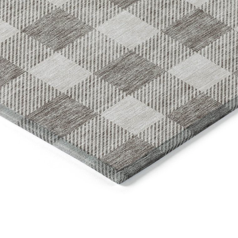 9' X 12' Taupe And Gray Plaid Washable Indoor Outdoor Area Rug