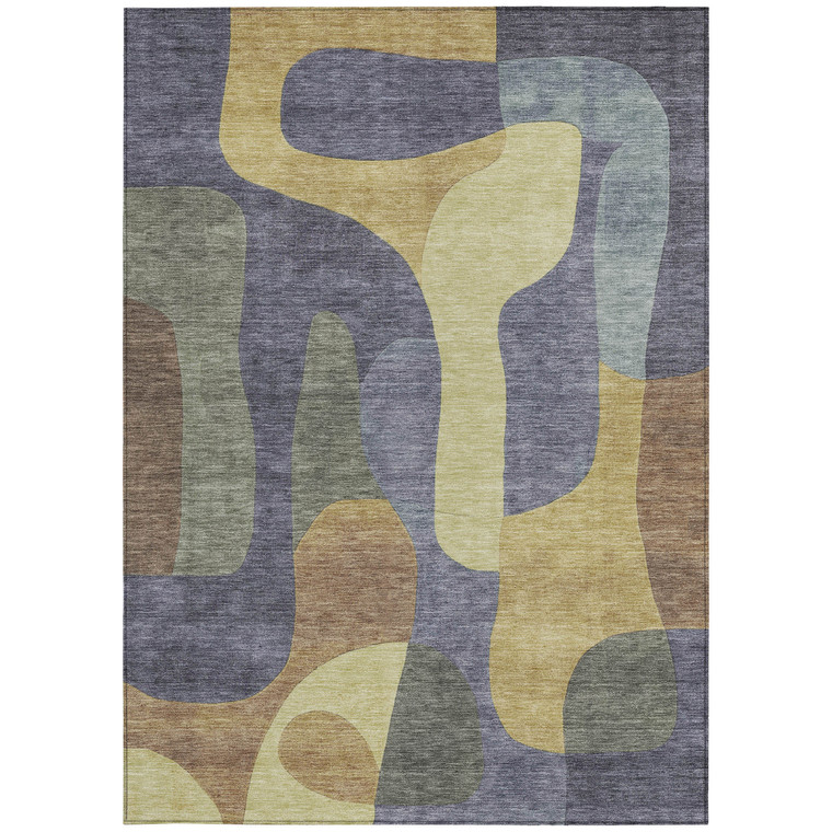 9' X 12' Purple And Gold Abstract Washable Indoor Outdoor Area Rug