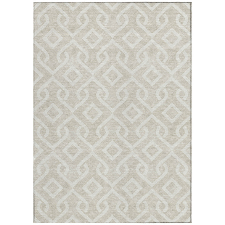 8' X 10' Beige And Ivory Geometric Washable Indoor Outdoor Area Rug