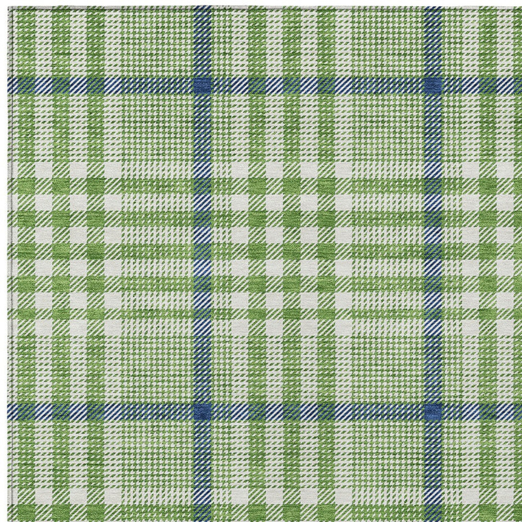 10' X 14' Green And Ivory Plaid Washable Indoor Outdoor Area Rug