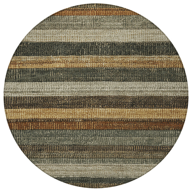 8' Khaki And Gold Round Striped Washable Indoor Outdoor Area Rug
