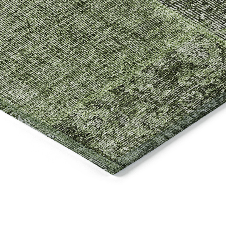 10' X 14' Olive Green And Gray Patchwork Washable Indoor Outdoor Area Rug