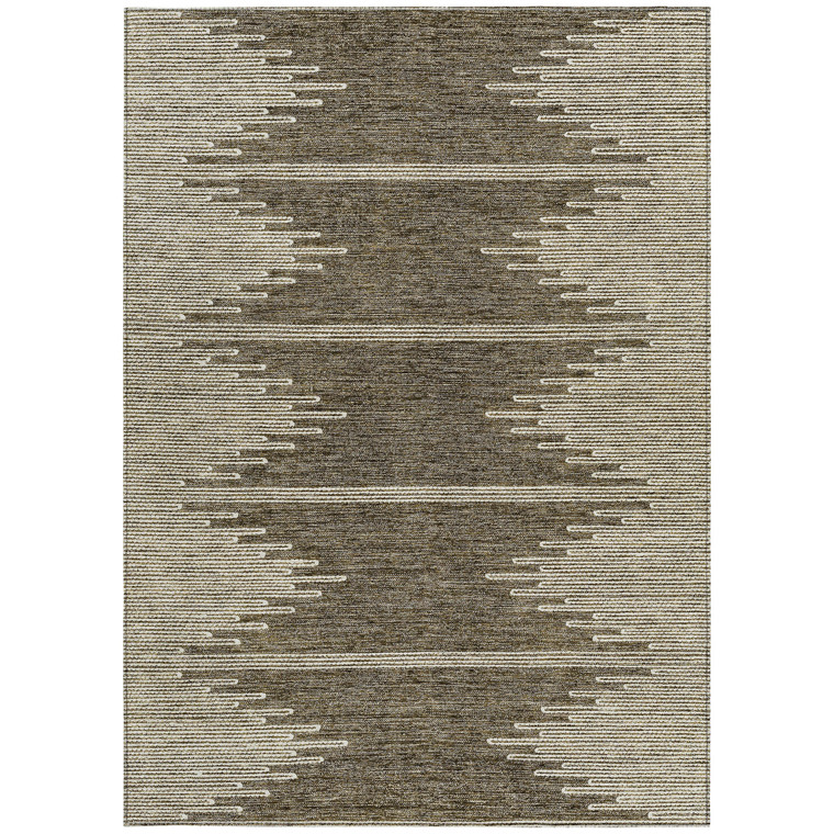 9' X 12' Coffee And Ivory Abstract Washable Indoor Outdoor Area Rug