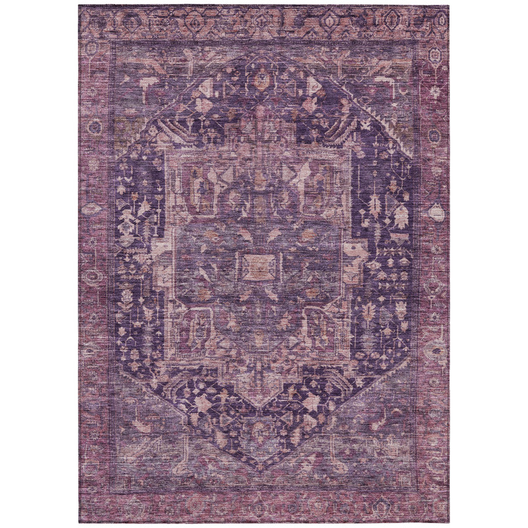 8' X 10' Eggplant Medallion Washable Indoor Outdoor Area Rug