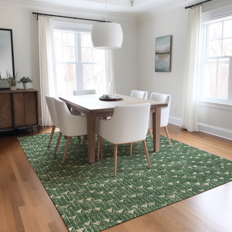 8' X 10' Sage Geometric Washable Non Skid Indoor Outdoor Area Rug