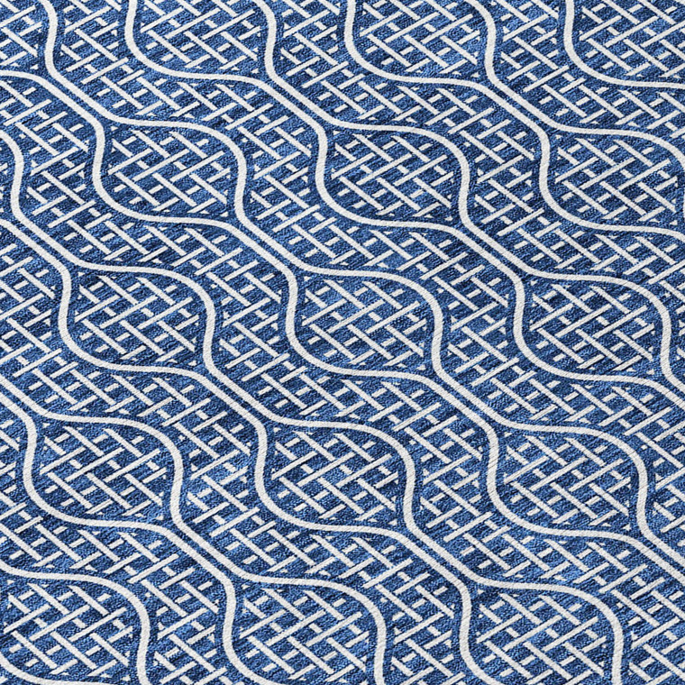 8' Navy Blue And Ivory Round Geometric Washable Indoor Outdoor Area Rug Transitional Style - Navy Blue, Ivory Color