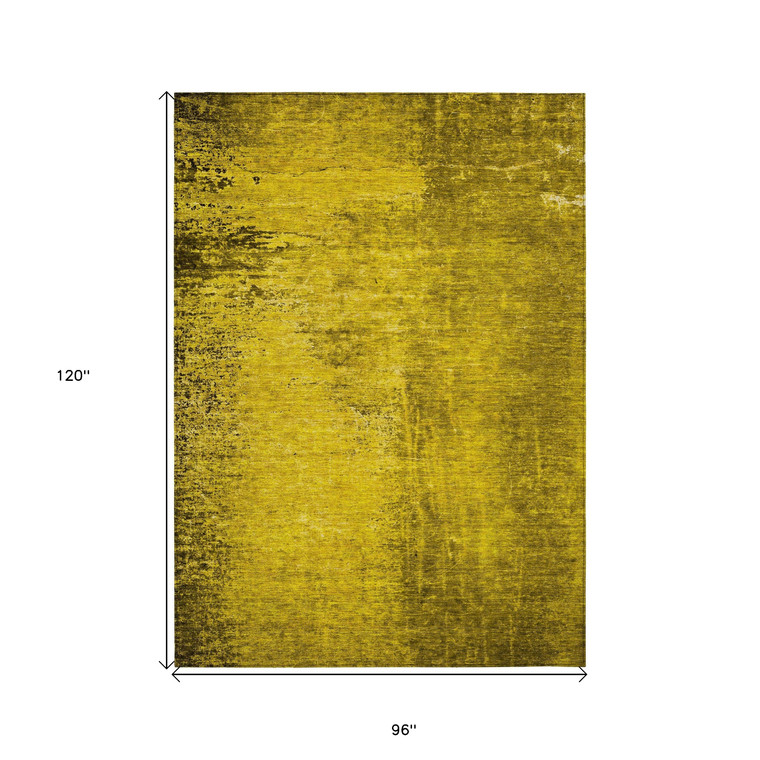 8' X 10' Gold Abstract Washable Non Skid Indoor Outdoor Area Rug - Gold
