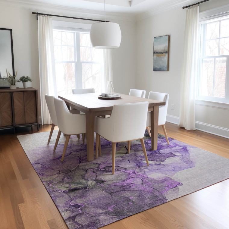 8' X 10' Purple Abstract Washable Non Skid Indoor Outdoor Area Rug Transitional Style - Purple Color