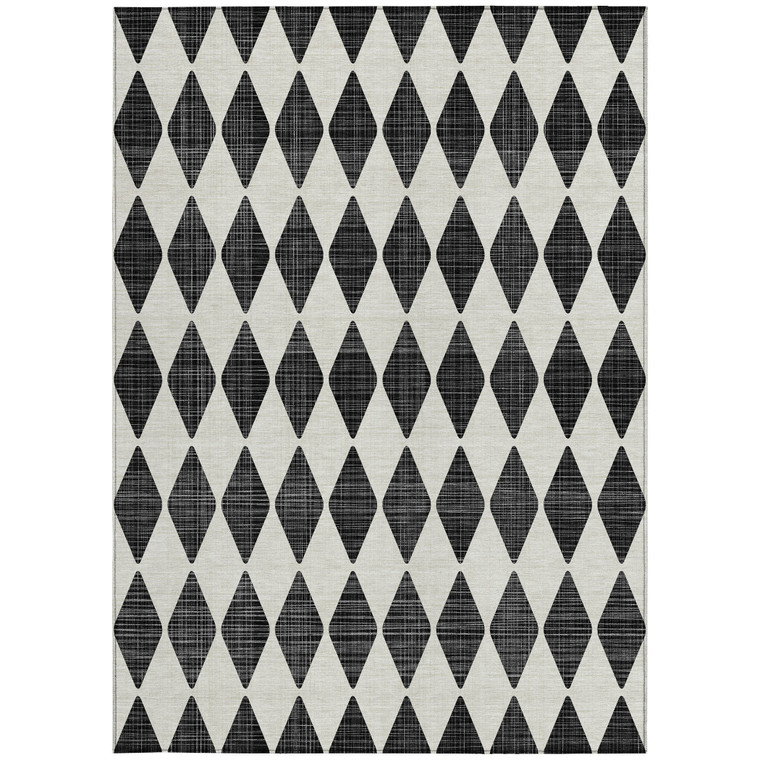 8' X 10' Black Geometric Washable Indoor Outdoor Area Rug