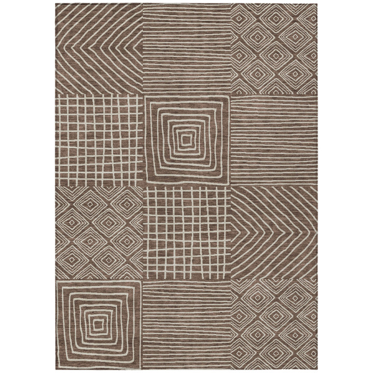 8' X 10' Brown And Ivory Geometric Washable Indoor Outdoor Area Rug - 608219225377