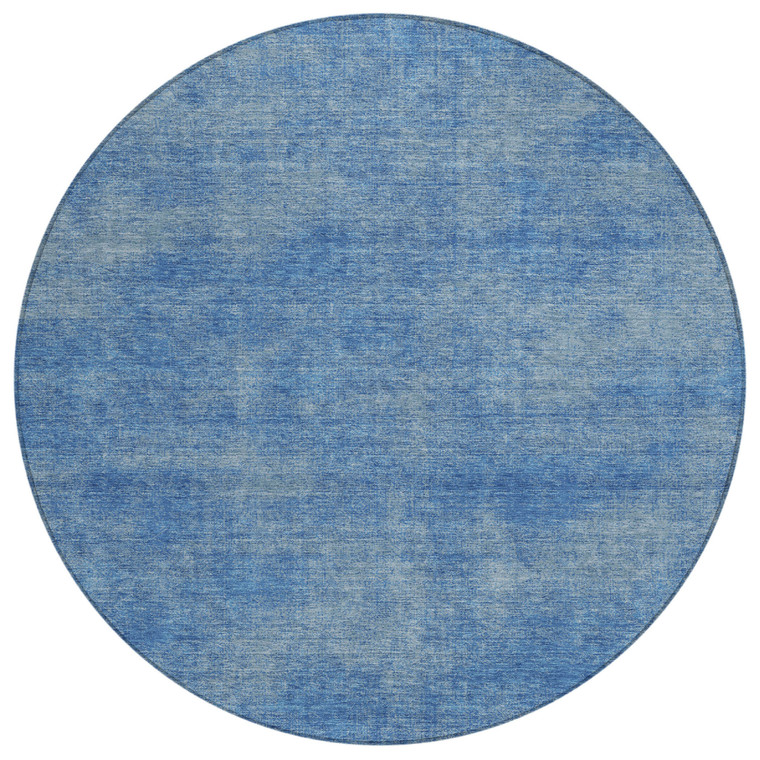 8' Blue Round Washable Indoor Outdoor Area Rug