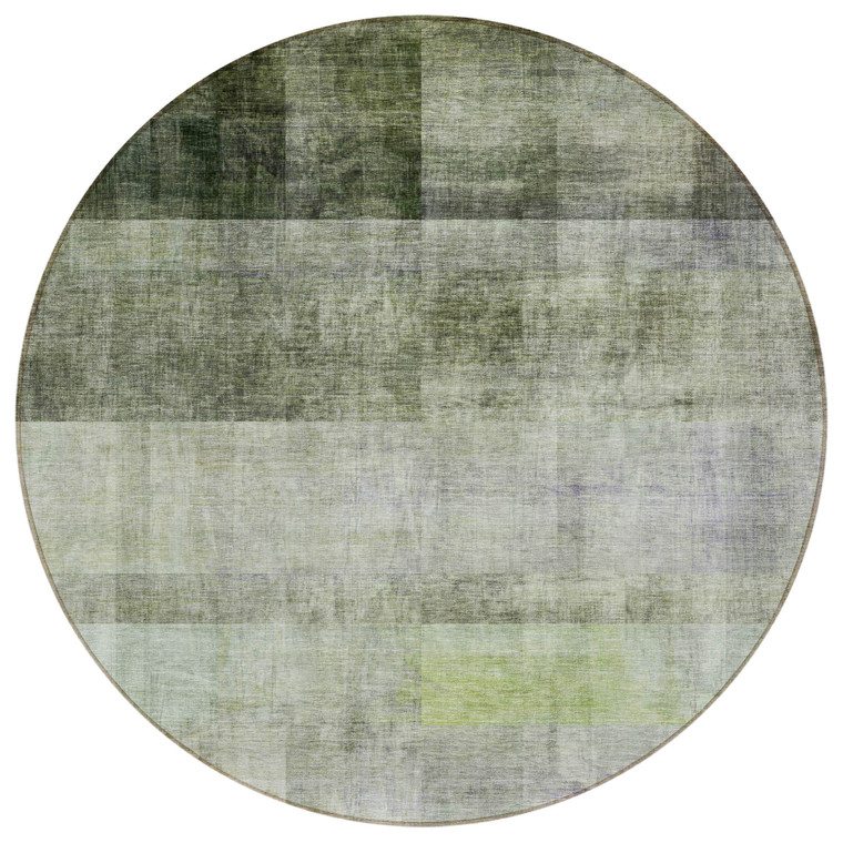 8' Olive Green Round Ombre Washable Indoor Outdoor Area Rug