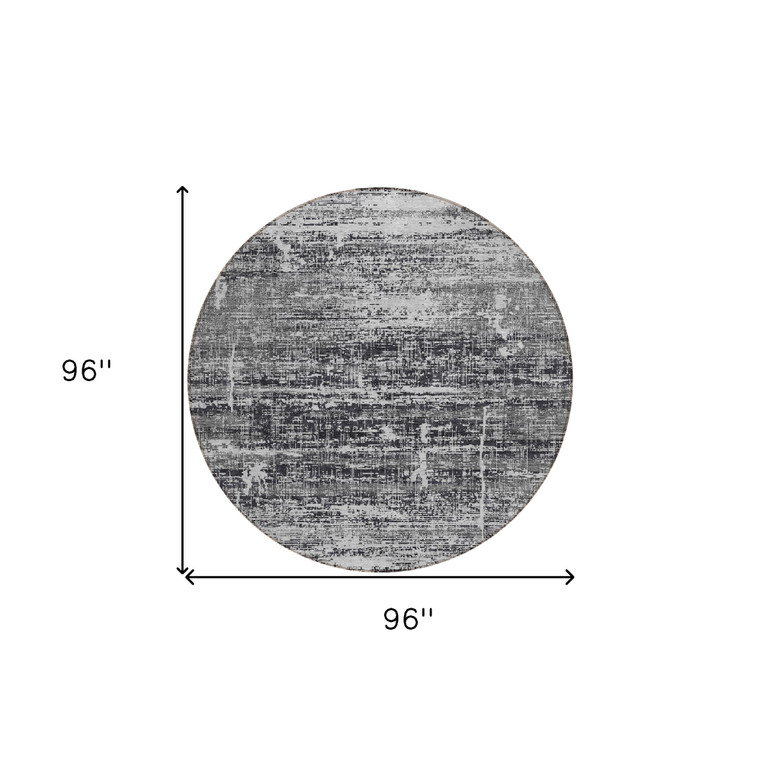 8' Black Gray And Charcoal Round Abstract Washable Indoor Outdoor Area Rug