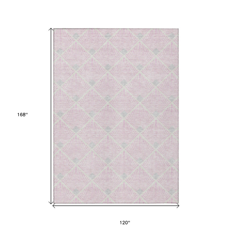 10' X 14' Pink Gray And Ivory Geometric Washable Indoor Outdoor Area Rug - 608219379025