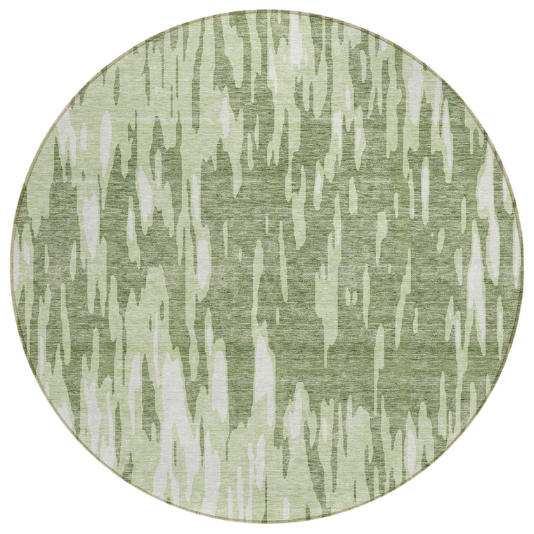 8' Green And Ivory Round Abstract Washable Indoor Outdoor Area Rug Transitional Style - Green, Ivory Color