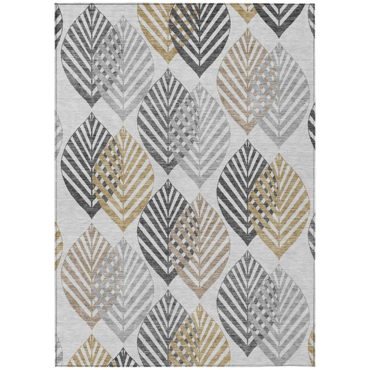 10' X 14' Silver Gray And Gold Floral Washable Indoor Outdoor Area Rug