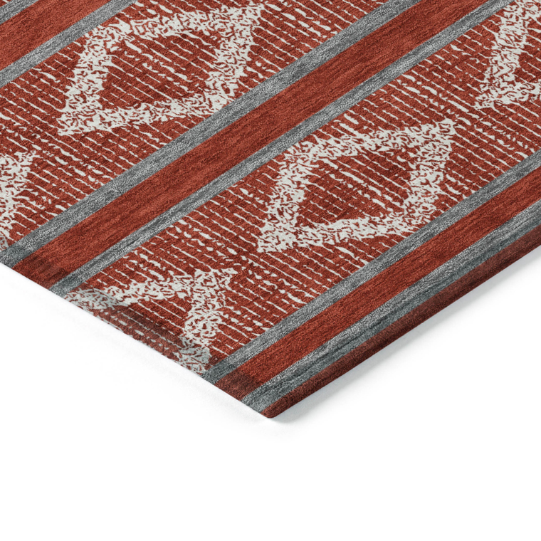 8' X 10' Red Ivory And Gray Geometric Washable Indoor Outdoor Area Rug