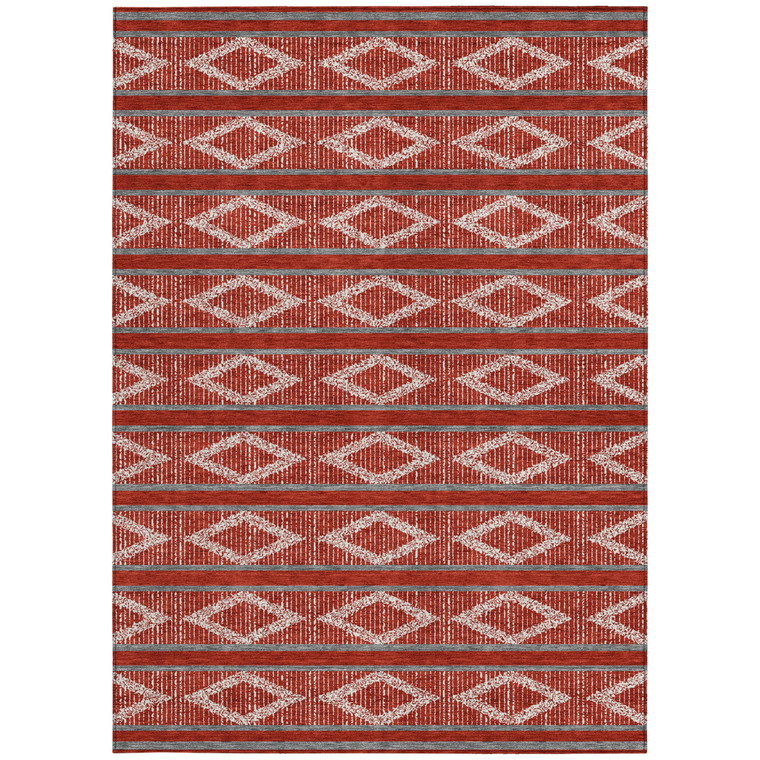 8' X 10' Red Ivory And Gray Geometric Washable Indoor Outdoor Area Rug