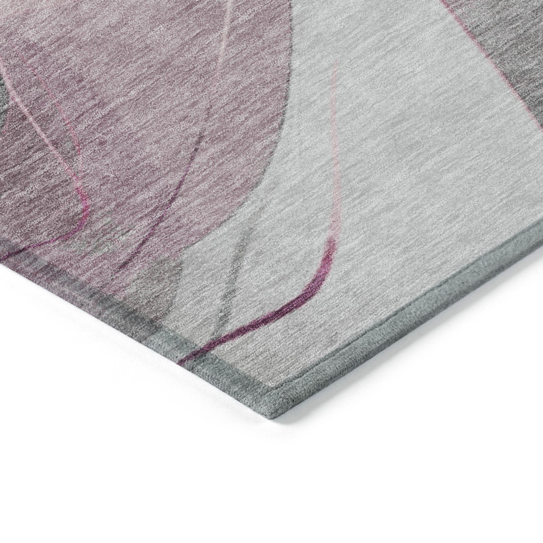 8' X 10' Pink Gray And Silver Abstract Washable Indoor Outdoor Area Rug