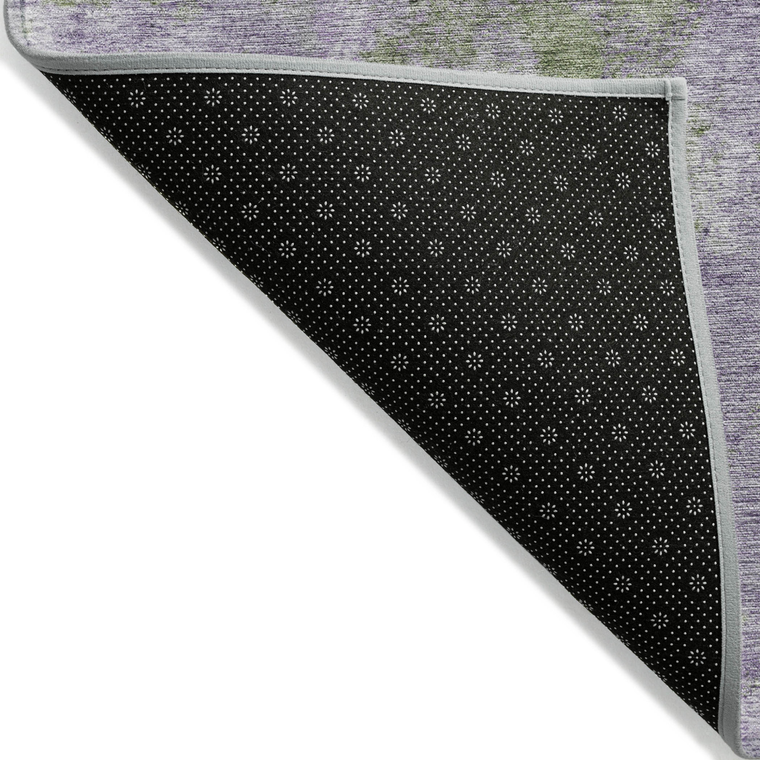 8' X 10' Green and Purple Abstract Washable Non Skid Indoor Outdoor Area Rug
