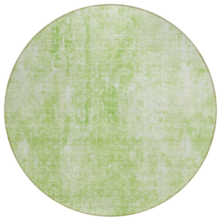 8' Green And Ivory Round Abstract Washable Indoor Outdoor Area Rug Transitional Style - Green, Ivory Color