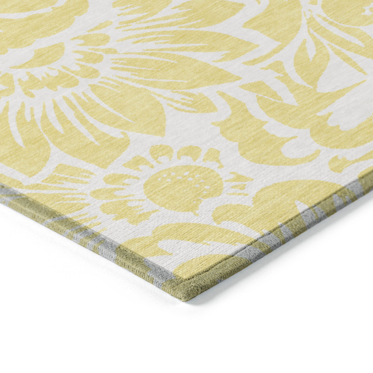 8' X 10' Yellow and Ivory Floral Washable Non Skid Indoor Outdoor Area Rug
