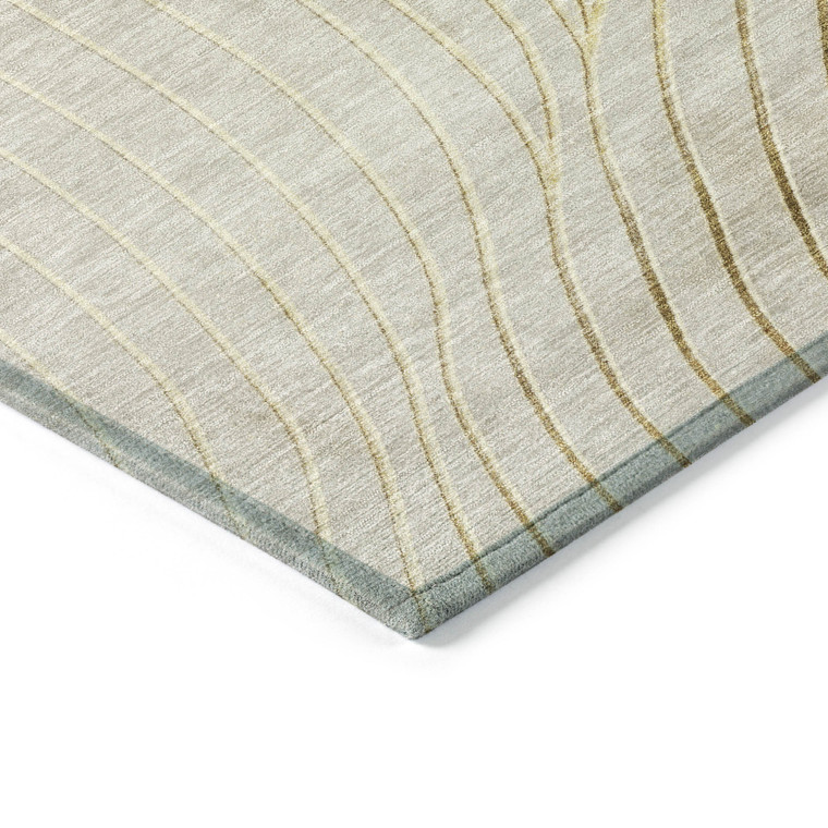 8' Beige And Silver Round Abstract Washable Indoor Outdoor Area Rug - Beige, Silver