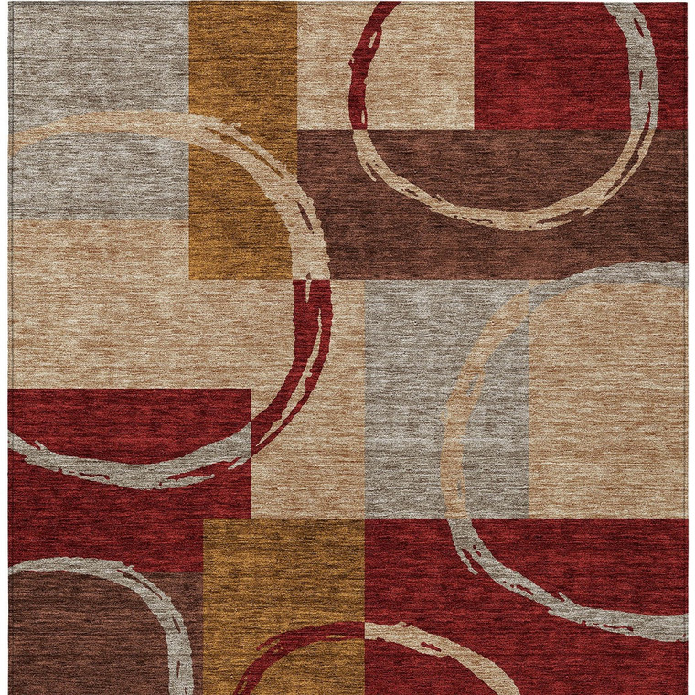 9' X 12' Wheat And Burgundy Geometric Washable Indoor Outdoor Area Rug