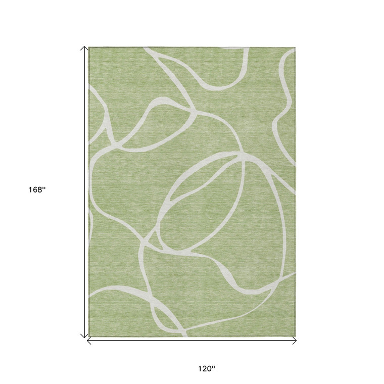 10' X 14' Artichoke Green And Ivory Abstract Washable Indoor Outdoor Area Rug Transitional Style - Artichoke Green, Ivory Color