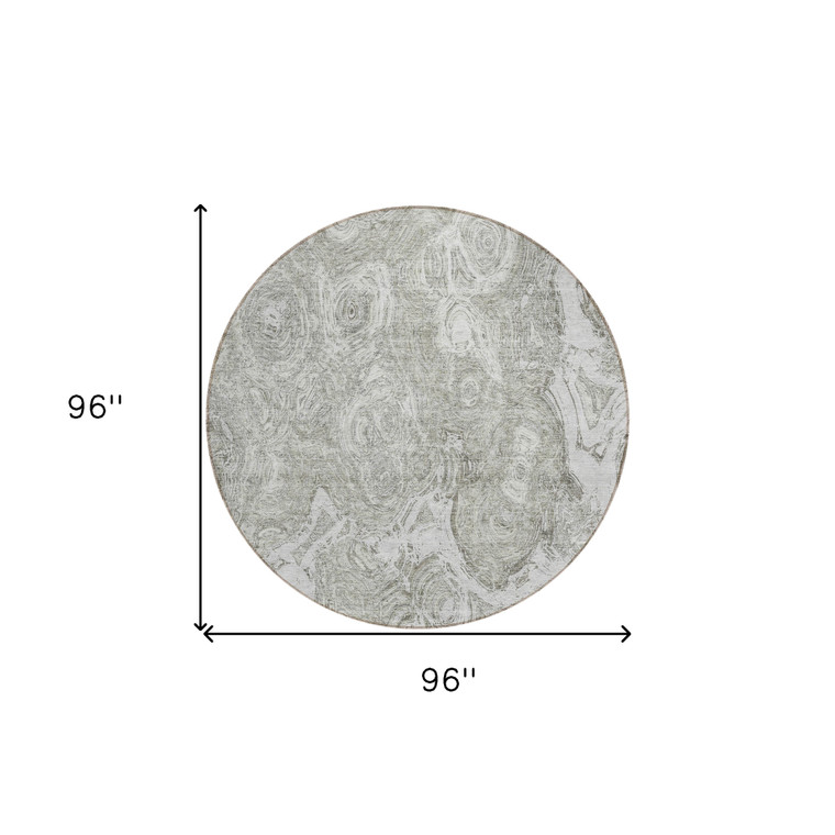 8' Ivory Taupe And Beige Round Abstract Washable Indoor Outdoor Area Rug