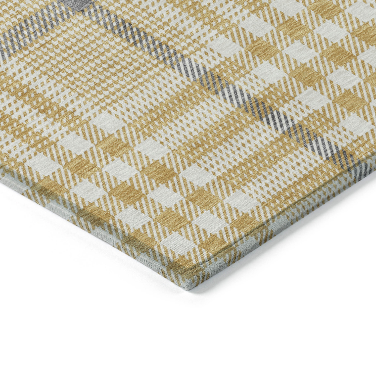 8' X 10' Gold Gray And Beige Plaid Washable Indoor Outdoor Area Rug