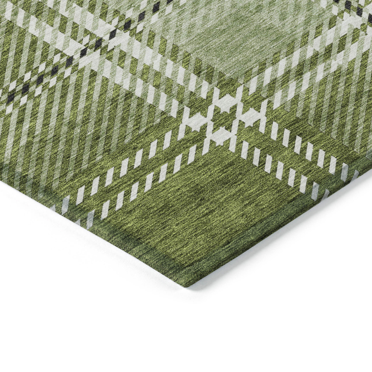 8' X 10' Green Black And Ivory Plaid Washable Indoor Outdoor Area Rug