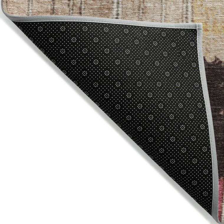 8' Beige Red And Yellow Round Striped Washable Indoor Outdoor Area Rug