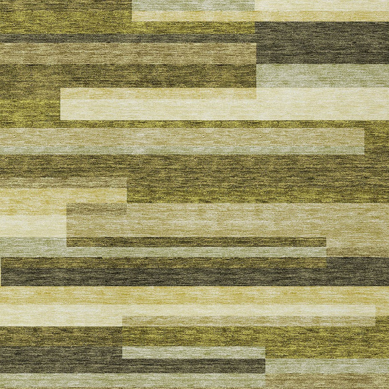 9' X 12' Olive Green Ivory And Beige Striped Washable Indoor Outdoor Area Rug