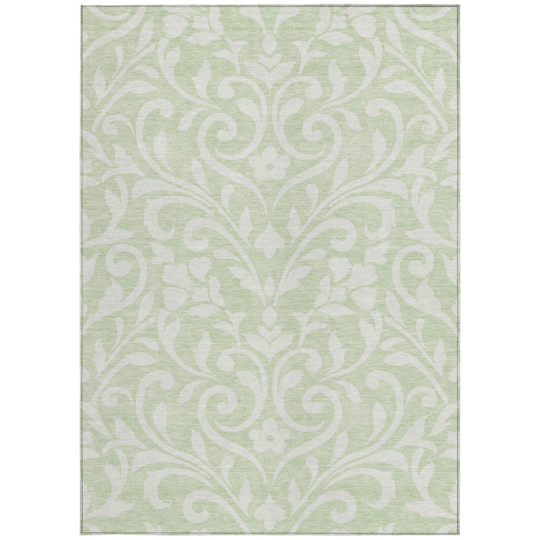 10' X 14' Artichoke Green And Ivory Floral Washable Indoor Outdoor Area Rug Transitional Style - Artichoke Green, Ivory Color