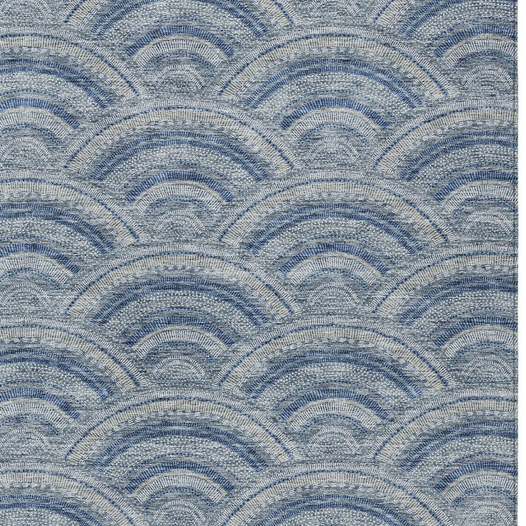 10' X 14' Denim Blue Navy Blue And Ivory Geometric Washable Indoor Outdoor Area Rug