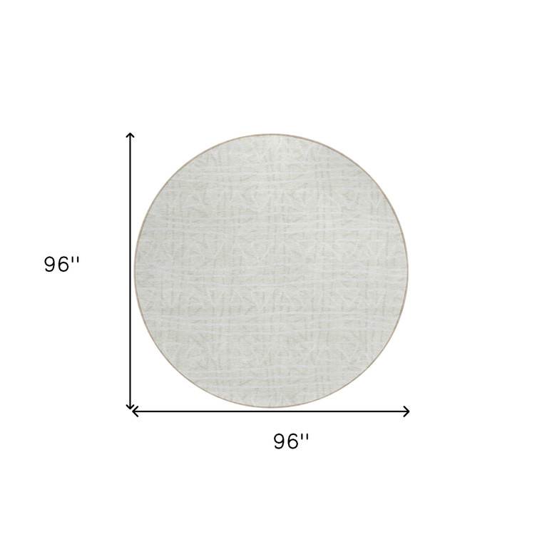 8' Ivory And Beige Round Geometric Washable Indoor Outdoor Area Rug Transitional Style - Ivory, Beige Color