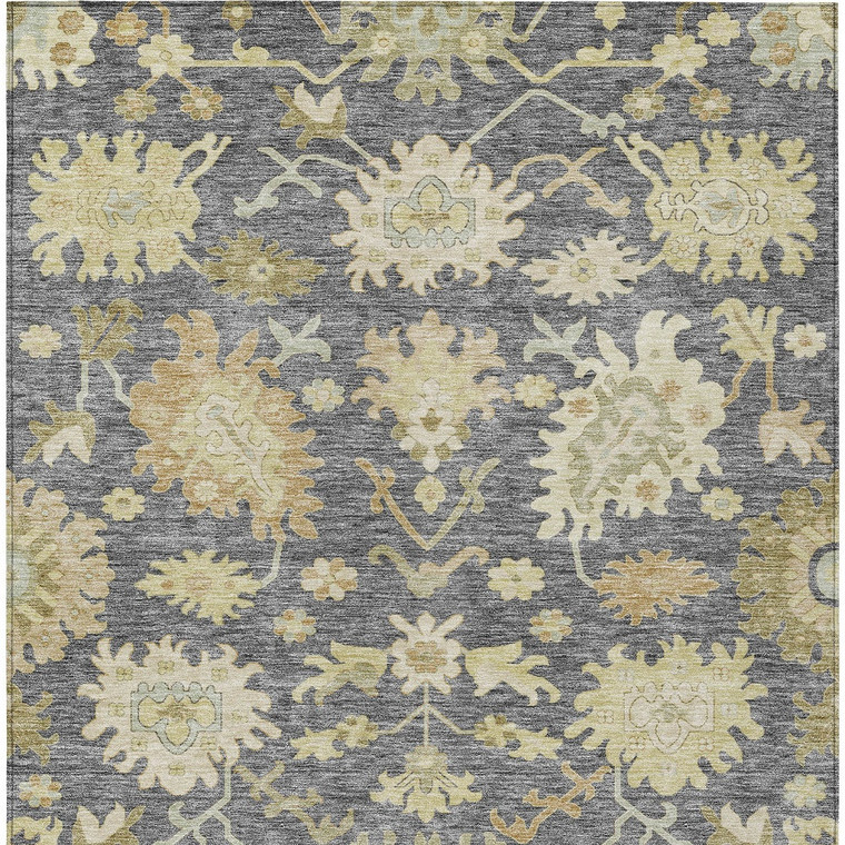 9' X 12' Gray Ivory And Green Floral Washable Indoor Outdoor Area Rug