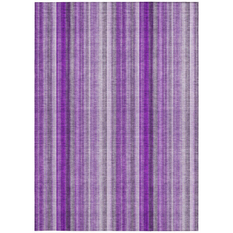 10' X 14' Purple Striped Washable Indoor Outdoor Area Rug