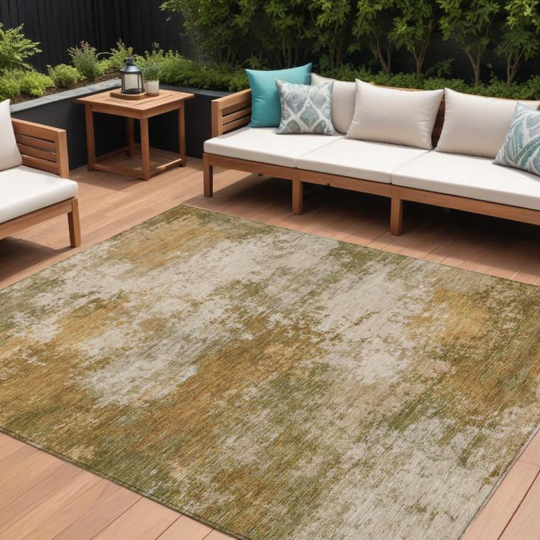 9' X 12' Copper And Ivory Abstract Washable Indoor Outdoor Area Rug - Copper, Ivory