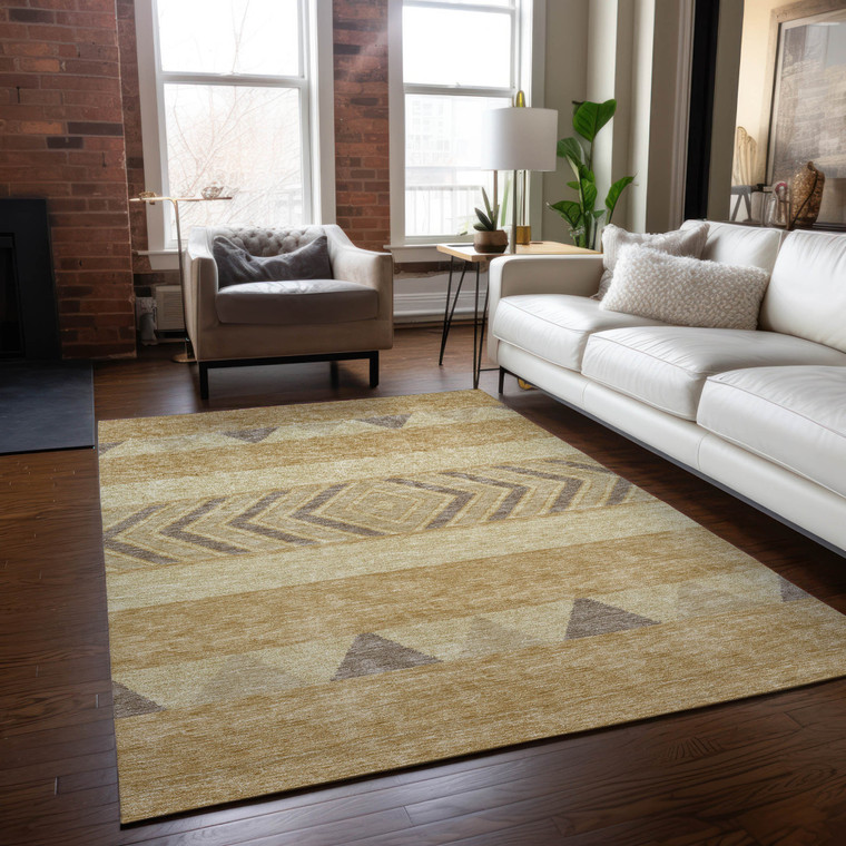 10' X 14' Gold Taupe And Beige Southwestern Washable Indoor Outdoor Area Rug