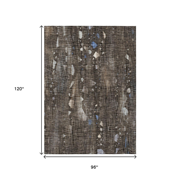 8' X 10' Chocolate And Beige Abstract Washable Indoor Outdoor Area Rug - Chocolate, Beige