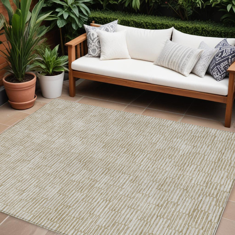8' X 10' Beige And Ivory Geometric Washable Indoor Outdoor Area Rug Transitional Style - Beige, Ivory Color