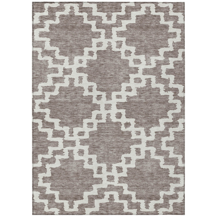 9' X 12' Taupe And Ivory Geometric Washable Indoor Outdoor Area Rug Transitional Style - Taupe, Ivory Color